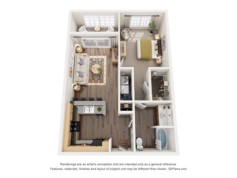 Floor plan for 1 bed, 1 bath, 826 sqft